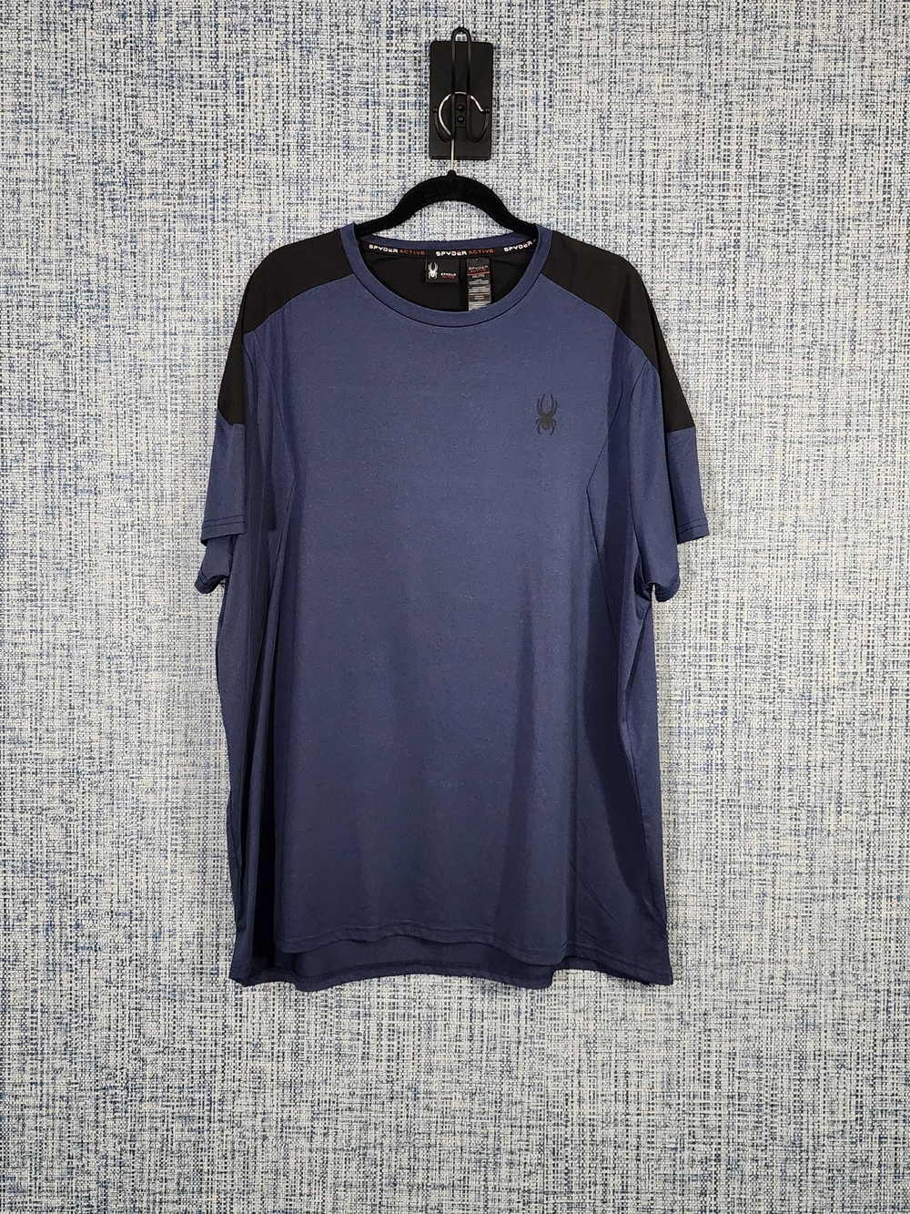 Spyder Active Shirt Men XXL Blue Black Colorblock Short Sleeve Crew Neck Trainin